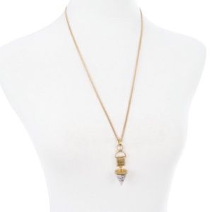 NWT New! White Marbled Stone Gold Chain Pendant Adjustable Necklace